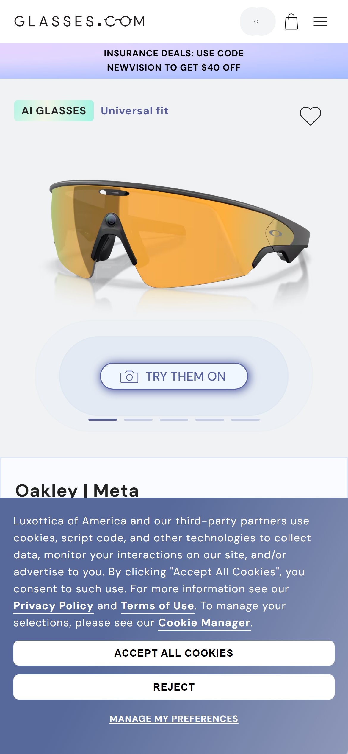 Glasses.com — PDP ATC Zone (no trust badges despite FSA/HSA and free shipping availability)